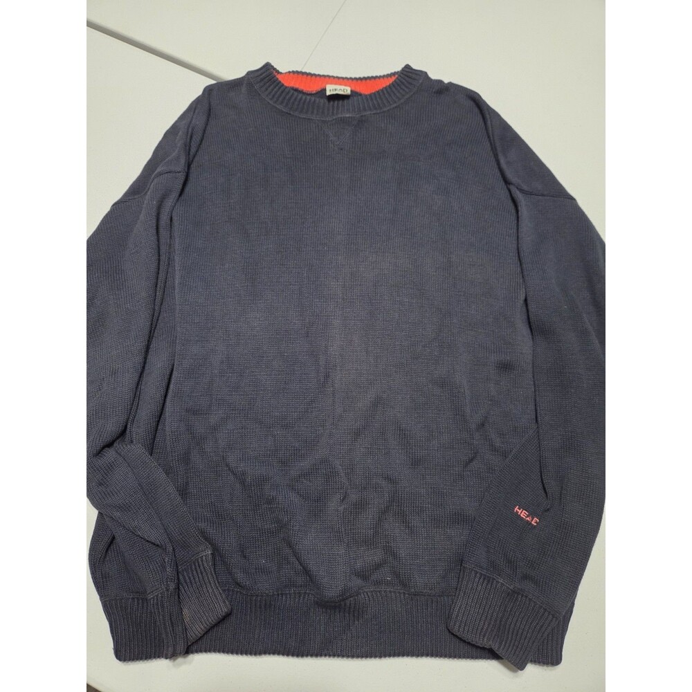 Vintage Head Sportswear Sweater Mens XL Navy Blue Neon Pink Orange Knit Pullover